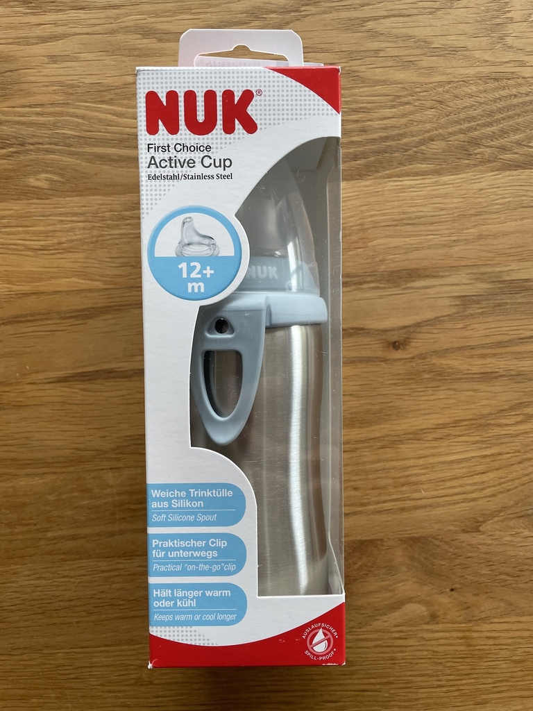 NUK Active Cup Edelstahl 215ml mit Trinktülle und Gravur