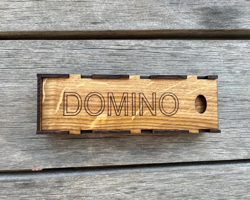 Domino Spiel aus Eiche geölt Spielsteine im Holzkasten